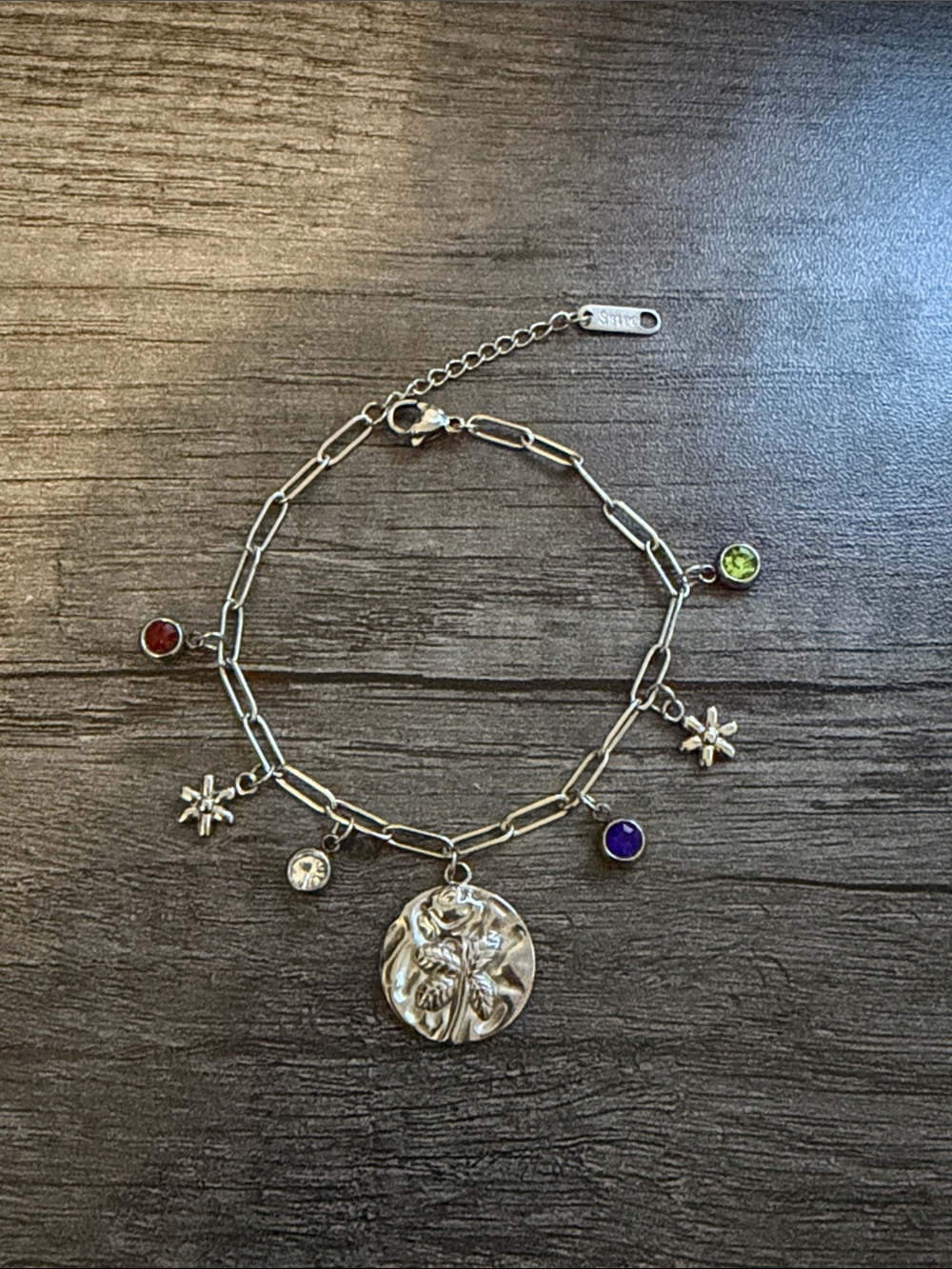 Stainless Steel Paper Clip Flower Charm Bracelet